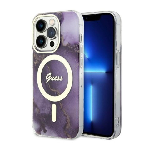 Guess Golden Marble MagSafe - Etui iPhone 14 Pro (Purpurowy) Guess Golden Marble MagSafe - Etui iPhone 14 Pro (Purpurowy)
