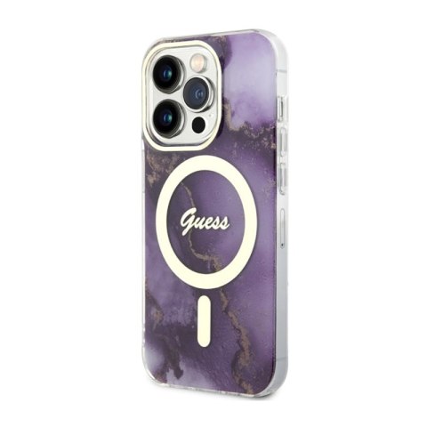 Guess Golden Marble MagSafe - Etui iPhone 14 Pro (Purpurowy) Guess Golden Marble MagSafe - Etui iPhone 14 Pro (Purpurowy)