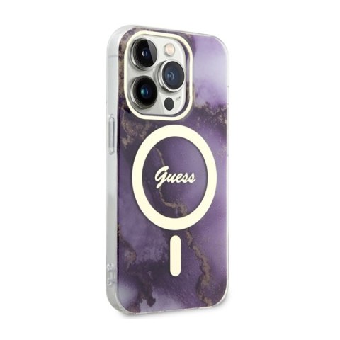 Guess Golden Marble MagSafe - Etui iPhone 14 Pro (Purpurowy) Guess Golden Marble MagSafe - Etui iPhone 14 Pro (Purpurowy)