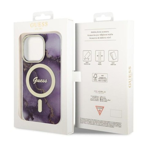Guess Golden Marble MagSafe - Etui iPhone 14 Pro (Purpurowy) Guess Golden Marble MagSafe - Etui iPhone 14 Pro (Purpurowy)