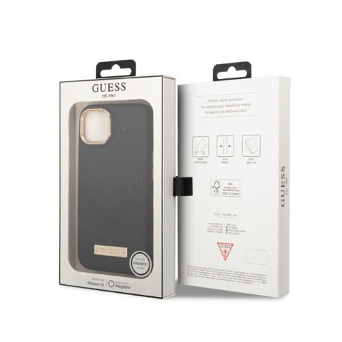 Guess Peony Logo Plate MagSafe - Etui iPhone 13 (czarny) Guess Peony Logo Plate MagSafe - Etui iPhone 13 (czarny)