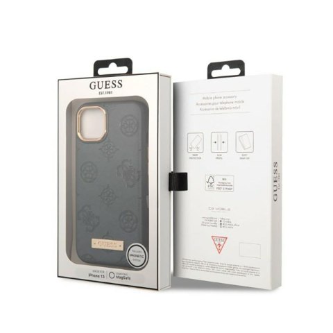 Guess Peony Logo Plate MagSafe - Etui iPhone 13 (szary) Guess Peony Logo Plate MagSafe - Etui iPhone 13 (szary)