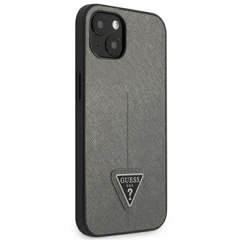 Guess Saffiano Triangle Logo Case - Etui iPhone 13 (srebrny) Guess Saffiano Triangle Logo Case - Etui iPhone 13 (srebrny)