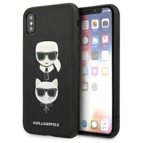 Karl Lagerfeld Saffiano Karl & Choupette Heads - Etui iPhone Xs / X (czarny) Karl Lagerfeld Saffiano Karl & Choupette Heads - Etui iPhone Xs / X (czarny)