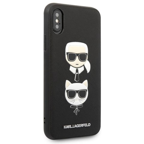 Karl Lagerfeld Saffiano Karl & Choupette Heads - Etui iPhone Xs / X (czarny) Karl Lagerfeld Saffiano Karl & Choupette Heads - Etui iPhone Xs / X (czarny)