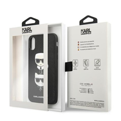 Karl Lagerfeld Saffiano Karl & Choupette Heads - Etui iPhone Xs / X (czarny) Karl Lagerfeld Saffiano Karl & Choupette Heads - Etui iPhone Xs / X (czarny)