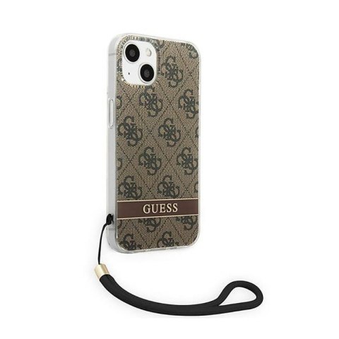 Guess 4G Print Cord - Etui ze smyczką iPhone 14 (brązowy) Guess 4G Print Cord - Etui ze smyczką iPhone 14 (brązowy)