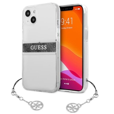 Guess 4G Stripe Grey Charm - Etui iPhone 13 mini (przezroczysty) Guess 4G Stripe Grey Charm - Etui iPhone 13 mini (przezroczysty)