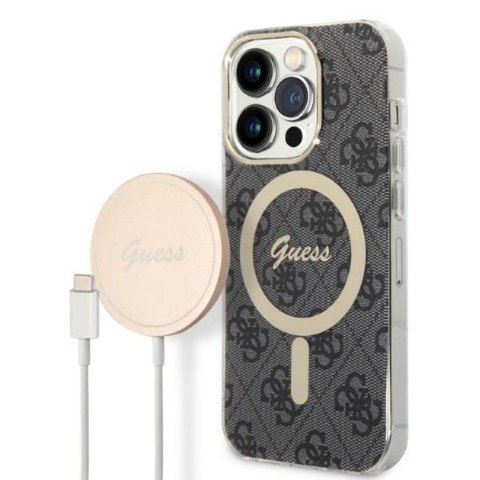 Guess Bundle Pack MagSafe 4G - Zestaw etui + ładowarka MagSafe iPhone 14 Pro Max (czarny/złoty) Guess Bundle Pack MagSafe 4G - Zestaw etui + ładowarka MagSafe iPhone 14 Pro Max (czarny/złoty)