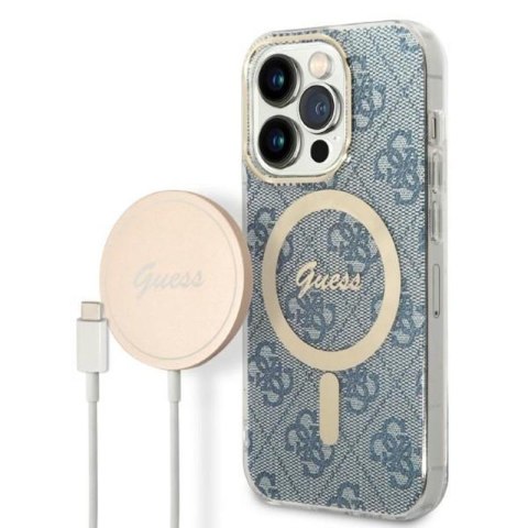 Guess Bundle Pack MagSafe 4G - Zestaw etui + ładowarka MagSafe iPhone 14 Pro Max (niebieski/złoty) Guess Bundle Pack MagSafe 4G - Zestaw etui + ładowarka MagSafe iPhone 14 Pro Max (niebieski/złoty)