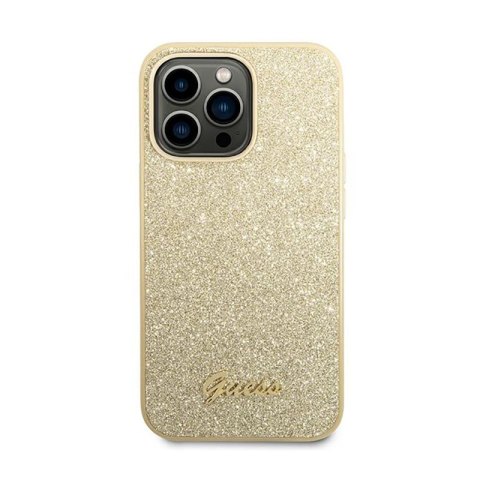 Guess Glitter Flakes Metal Logo Case - Etui iPhone 14 Pro Max (złoty) Guess Glitter Flakes Metal Logo Case - Etui iPhone 14 Pro Max (złoty)