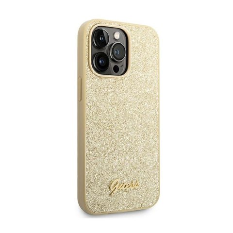 Guess Glitter Flakes Metal Logo Case - Etui iPhone 14 Pro Max (złoty) Guess Glitter Flakes Metal Logo Case - Etui iPhone 14 Pro Max (złoty)