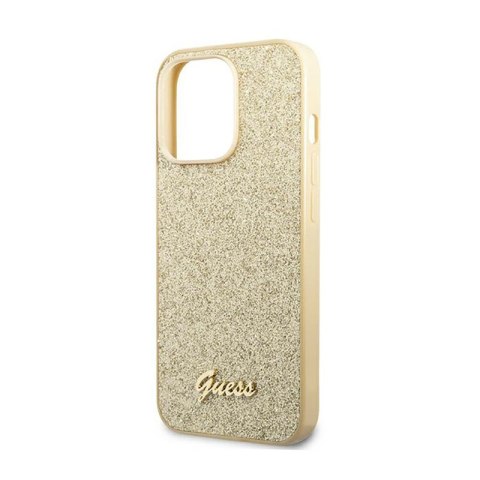Guess Glitter Flakes Metal Logo Case - Etui iPhone 14 Pro Max (złoty) Guess Glitter Flakes Metal Logo Case - Etui iPhone 14 Pro Max (złoty)