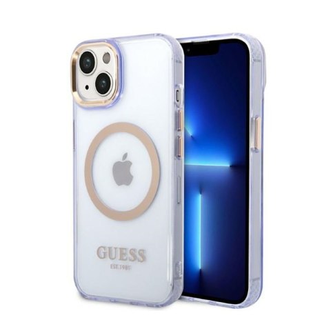 Guess Gold Outline Translucent MagSafe - Etui iPhone 14 (fioletowy) Guess Gold Outline Translucent MagSafe - Etui iPhone 14 (fioletowy)