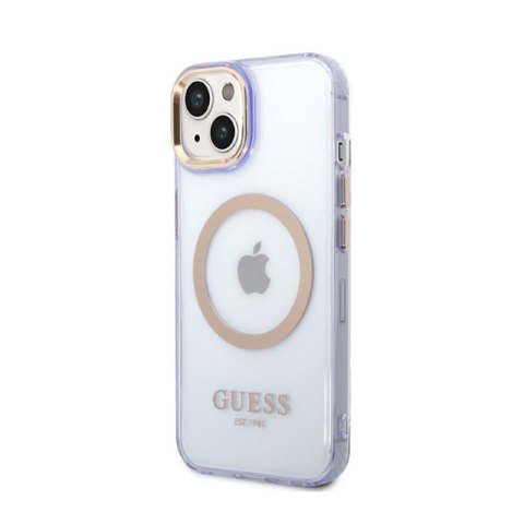 Guess Gold Outline Translucent MagSafe - Etui iPhone 14 (fioletowy) Guess Gold Outline Translucent MagSafe - Etui iPhone 14 (fioletowy)
