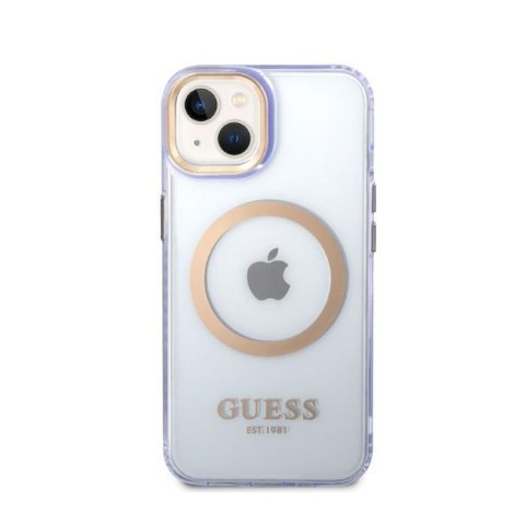 Guess Gold Outline Translucent MagSafe - Etui iPhone 14 (fioletowy) Guess Gold Outline Translucent MagSafe - Etui iPhone 14 (fioletowy)