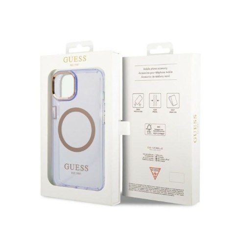 Guess Gold Outline Translucent MagSafe - Etui iPhone 14 (fioletowy) Guess Gold Outline Translucent MagSafe - Etui iPhone 14 (fioletowy)