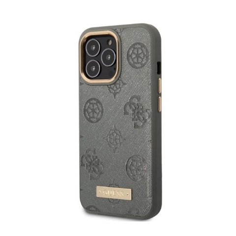Guess Peony Logo Plate MagSafe - Etui iPhone 13 Pro (szary) Guess Peony Logo Plate MagSafe - Etui iPhone 13 Pro (szary)