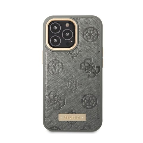 Guess Peony Logo Plate MagSafe - Etui iPhone 13 Pro (szary) Guess Peony Logo Plate MagSafe - Etui iPhone 13 Pro (szary)