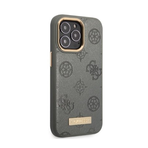 Guess Peony Logo Plate MagSafe - Etui iPhone 13 Pro (szary) Guess Peony Logo Plate MagSafe - Etui iPhone 13 Pro (szary)