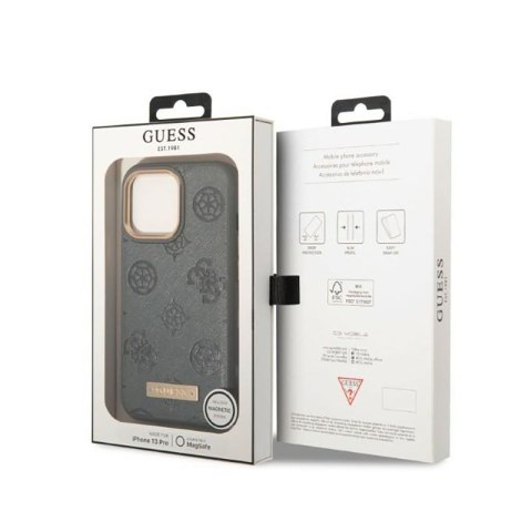 Guess Peony Logo Plate MagSafe - Etui iPhone 13 Pro (szary) Guess Peony Logo Plate MagSafe - Etui iPhone 13 Pro (szary)