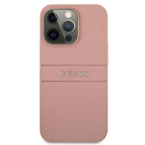 Guess Saffiano Metal Logo Stripes - Etui iPhone 13 Pro Max (różowy) Guess Saffiano Metal Logo Stripes - Etui iPhone 13 Pro Max (różowy)