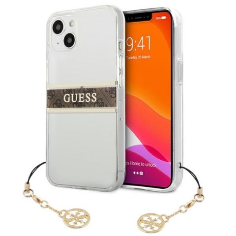 Guess 4G Stripe Brown Charm - Etui iPhone 13 mini (przezroczysty) Guess 4G Stripe Brown Charm - Etui iPhone 13 mini (przezroczysty)