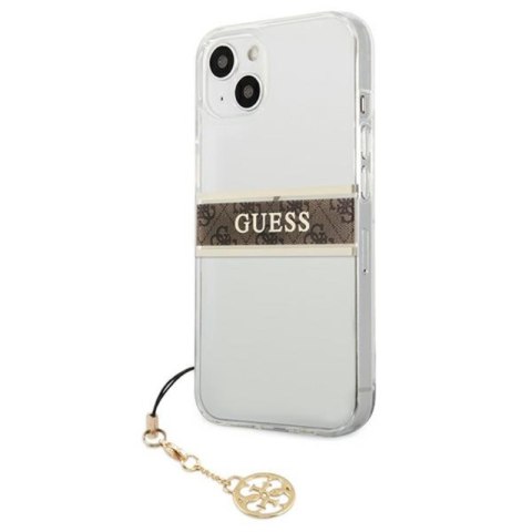 Guess 4G Stripe Brown Charm - Etui iPhone 13 mini (przezroczysty) Guess 4G Stripe Brown Charm - Etui iPhone 13 mini (przezroczysty)