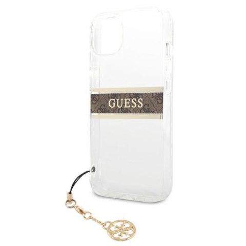 Guess 4G Stripe Brown Charm - Etui iPhone 13 mini (przezroczysty) Guess 4G Stripe Brown Charm - Etui iPhone 13 mini (przezroczysty)