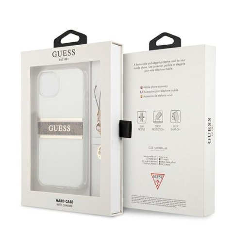 Guess 4G Stripe Brown Charm - Etui iPhone 13 mini (przezroczysty) Guess 4G Stripe Brown Charm - Etui iPhone 13 mini (przezroczysty)