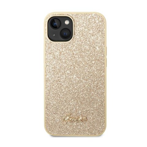 Guess Glitter Flakes Metal Logo Case - Etui iPhone 14 Plus (złoty) Guess Glitter Flakes Metal Logo Case - Etui iPhone 14 Plus (złoty)