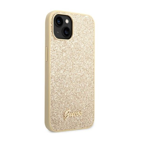 Guess Glitter Flakes Metal Logo Case - Etui iPhone 14 Plus (złoty) Guess Glitter Flakes Metal Logo Case - Etui iPhone 14 Plus (złoty)