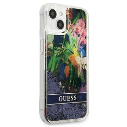 Guess Liquid Glitter Flower - Etui iPhone 13 mini (niebieski)
