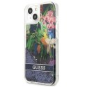 Guess Liquid Glitter Flower - Etui iPhone 13 mini (niebieski)