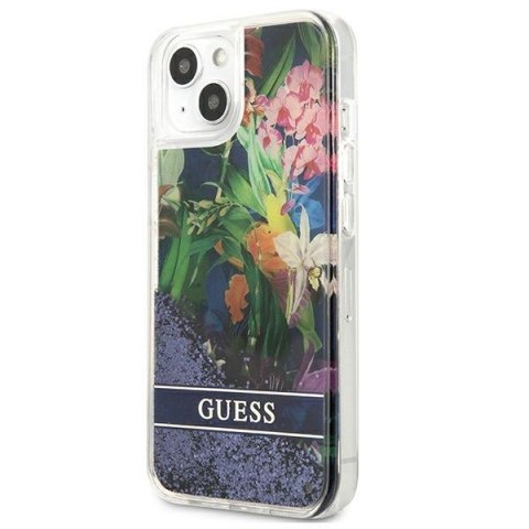 Guess Liquid Glitter Flower - Etui iPhone 13 mini (niebieski) Guess Liquid Glitter Flower - Etui iPhone 13 mini (niebieski)