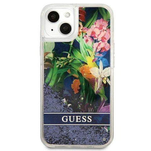 Guess Liquid Glitter Flower - Etui iPhone 13 mini (niebieski) Guess Liquid Glitter Flower - Etui iPhone 13 mini (niebieski)
