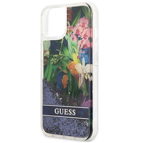 Guess Liquid Glitter Flower - Etui iPhone 13 mini (niebieski) Guess Liquid Glitter Flower - Etui iPhone 13 mini (niebieski)