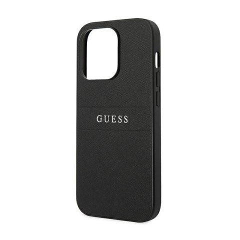 Guess Saffiano Metal Logo Stripes - Etui iPhone 14 Pro (czarny) Guess Saffiano Metal Logo Stripes - Etui iPhone 14 Pro (czarny)