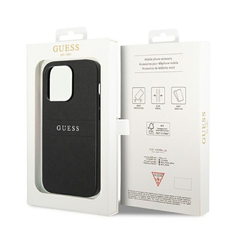 Guess Saffiano Metal Logo Stripes - Etui iPhone 14 Pro (czarny) Guess Saffiano Metal Logo Stripes - Etui iPhone 14 Pro (czarny)