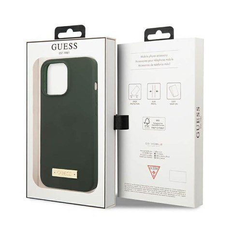 Guess Silicone Logo Plate MagSafe - Etui iPhone 13 Pro (zielony) Guess Silicone Logo Plate MagSafe - Etui iPhone 13 Pro (zielony)