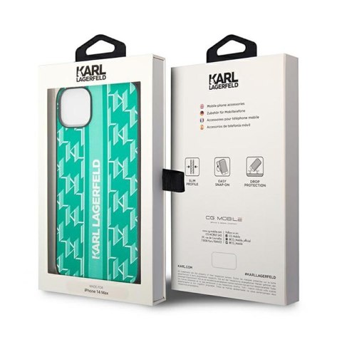 Karl Lagerfeld Monogram Stripe - Etui iPhone 14 Plus (zielony) Karl Lagerfeld Monogram Stripe - Etui iPhone 14 Plus (zielony)
