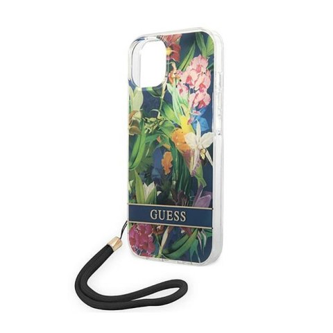 Guess Flower Cord - Etui ze smyczką iPhone 14 Plus (niebieski) Guess Flower Cord - Etui ze smyczką iPhone 14 Plus (niebieski)