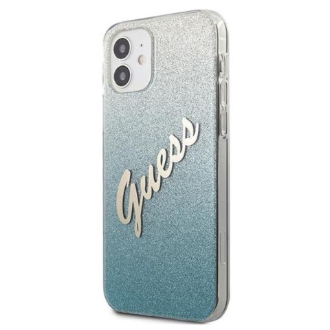 Guess Glitter Gradient Script - Etui iPhone 12 mini (niebieski) Guess Glitter Gradient Script - Etui iPhone 12 mini (niebieski)