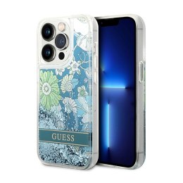 Guess Liquid Glitter Flower - Etui iPhone 14 Pro (zielony)