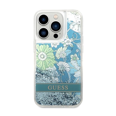 Guess Liquid Glitter Flower - Etui iPhone 14 Pro (zielony) Guess Liquid Glitter Flower - Etui iPhone 14 Pro (zielony)