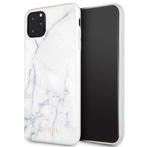 Guess Marble Tempered Glass Hardcase - Etui iPhone 11 Pro Max (biały) Guess Marble Tempered Glass Hardcase - Etui iPhone 11 Pro Max (biały)