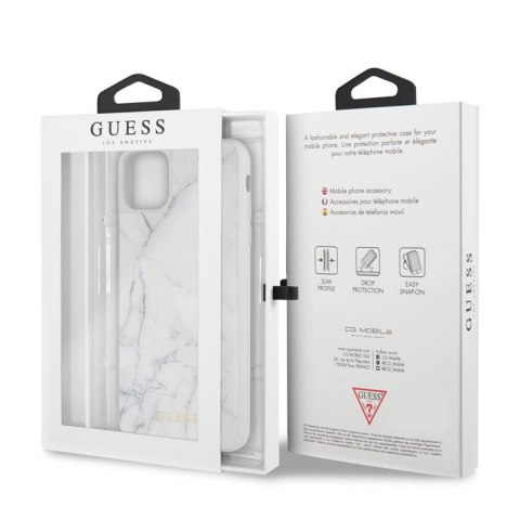 Guess Marble Tempered Glass Hardcase - Etui iPhone 11 Pro Max (biały) Guess Marble Tempered Glass Hardcase - Etui iPhone 11 Pro Max (biały)