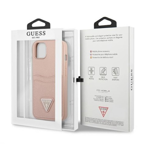 Guess Saffiano Double Card Triangle - Etui iPhone 13 (różowy) Guess Saffiano Double Card Triangle - Etui iPhone 13 (różowy)