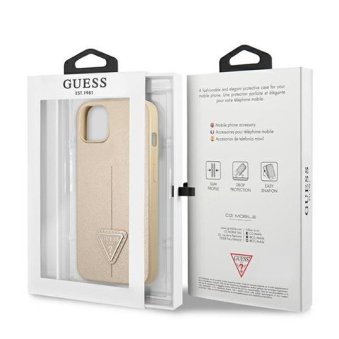 Guess Saffiano Triangle Logo Case - Etui iPhone 14 Plus (beżowy)
