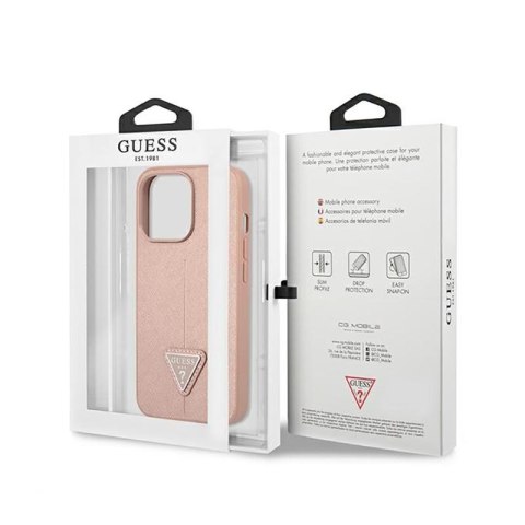 Guess Saffiano Triangle Logo Case - Etui iPhone 14 Pro (różowy) Guess Saffiano Triangle Logo Case - Etui iPhone 14 Pro (różowy)
